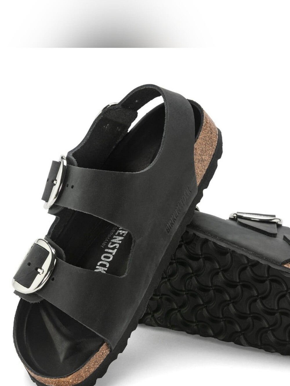 New Birkenstock Women's Milano Big Buckle Black Two-Strap Sandal